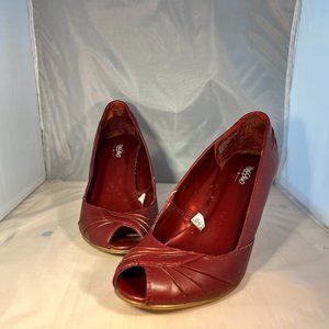 Red Leather Peep Toe Pumps Size 7